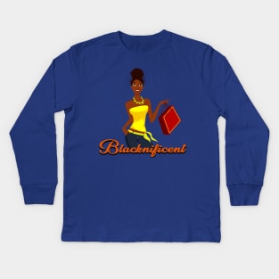 Blacknificent, Confident Black Woman, Melanin Kids Long Sleeve T-Shirt